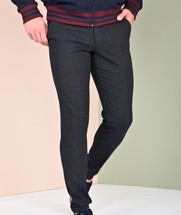 Μαύρο ανδρικό παντελόνι με μπλε κλωστή από ανάγλυφο ύφασμα