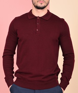 Ανδρικό πλεκτό πουλόβερ με τρία κουμπιά σε μπορντό χρώμα	