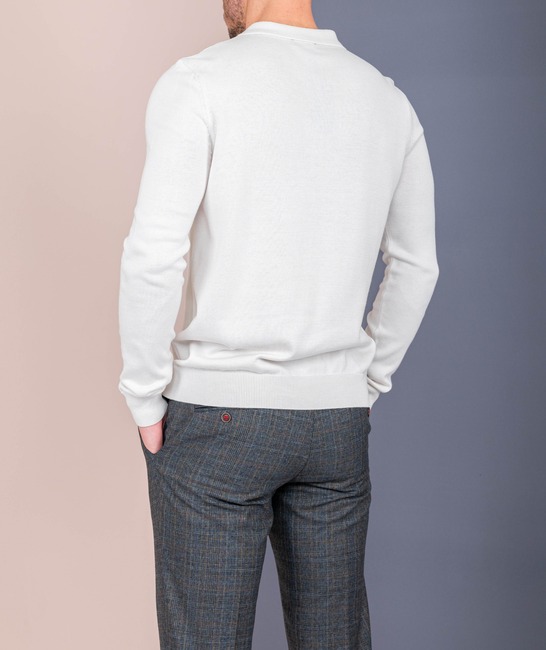 Ανδρικό πλεκτό πουλόβερ με τρία κουμπιά χρώμα λευκό 