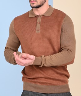 Ανδρικό πουλόβερ σε χρώμα σκούρο μπεζ ματ 