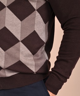 Ανδρική πλεκτή καφέ ζακέτα με ρόμβους