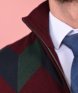 Ανδρική πλεκτή ζακέτα σε ρόμβους χρώμα μπορντώ