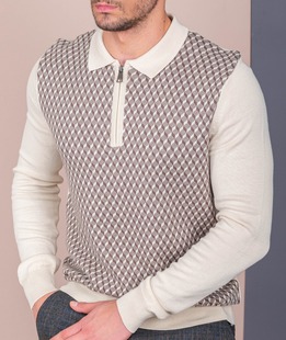 Ανδρικό μπεζ πουλόβερ με μικρούς καφέ ρόμβους 