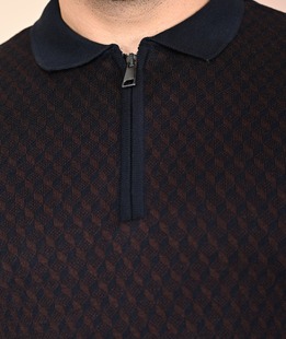 Ανδρικό σκούρο μπλε πουλόβερ με μικρούς καφέ ρόμβος 