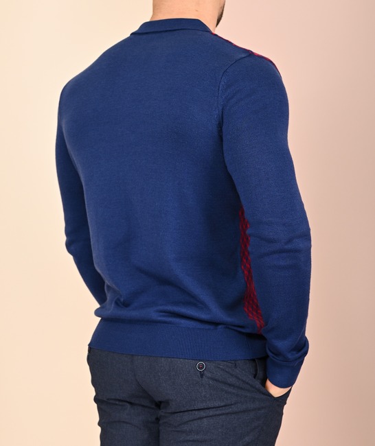 Ανδρικό μπλε πουλόβερ με μικρούς μπορντό ρόμβος  