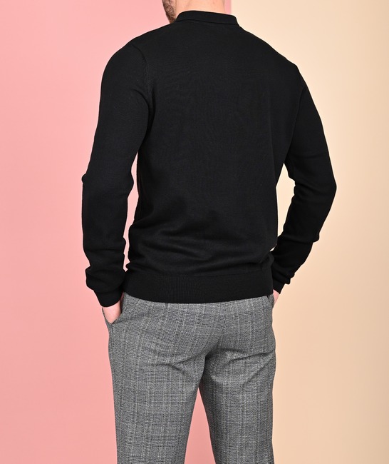 Ανδρικό  μαύρο πλεκτό πουλόβερ με τετράγωνα και φερμουάρ