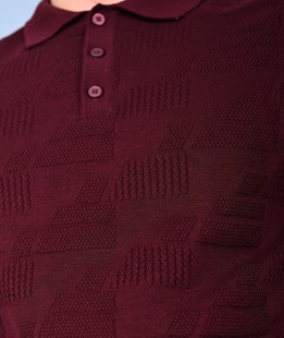 Ανδρικό μπορντό πουλόβερ με γιακά και γραφικά στοιχεία 