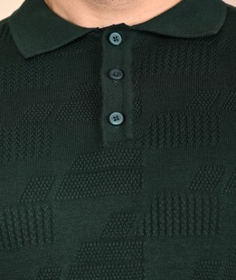 Ανδρικό πράσινο πουλόβερ με γιακά και γραφικά σχέδια