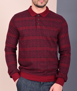 Ανδρική μπλούζα μπορντό  με σχέδια και γιακά