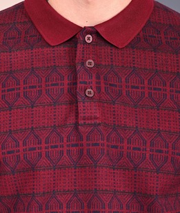 Ανδρική μπλούζα μπορντό  με σχέδια και γιακά