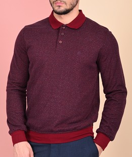 Ανδρική μπλούζα με σκούρο κόκκινο γιακά