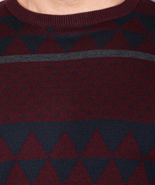  Ανδρικό μπορντό πουλόβερ με πράσινα τρίγωνα και ρίγες