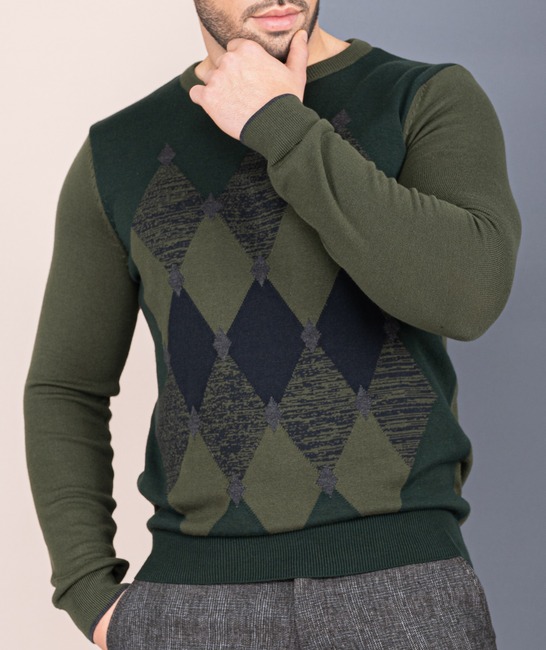 Ανδρικό πράσινο πουλόβερ σε ρόμβος 