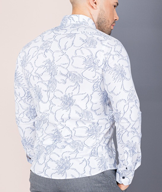 Λευκό ανδρικό πουκάμισο με μπλε λουλούδια