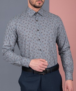 Γκρι ανδρικό πουκάμισο με κλαδάκια και κύκλους