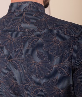 Μπλε ανδρικό πουκάμισο με καφέ λουλούδια