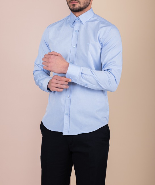 Μπλε ανδρικό πουκάμισο από διχτυωτό ύφασμα