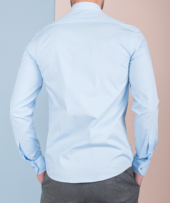 Μπλε ανδρικό μονόχρωμο πουκάμισο με μικρό λογότυπο 