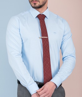 Μπλε ανδρικό μονόχρωμο πουκάμισο με μικρό λογότυπο 