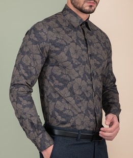 Πράσινο ανδρικό πουκάμισο με περίγραμμα λουλούδια 