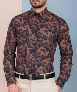 Καφέ ανδρικό πουκάμισο με λουλούδια