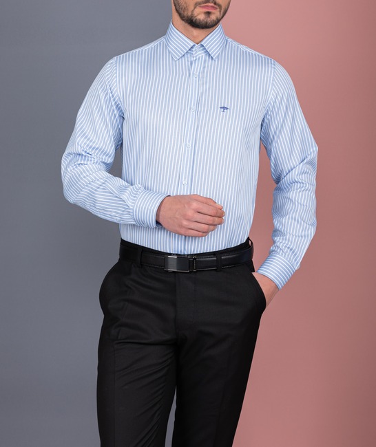 Μπλε ανδρικό πουκάμισο με λευκή ρίγα με μικρό λογότυπο