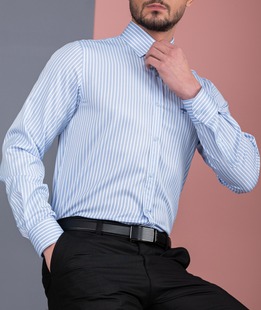 Μπλε ανδρικό πουκάμισο με λευκή ρίγα με μικρό λογότυπο