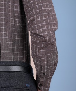 Ανδρικό καρό σκούρο καφέ πουκάμισο με μικρό λογότυπο