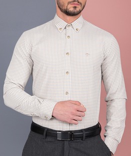 Μπεζ καρό πουκάμισο με μικρό λογότυπο 