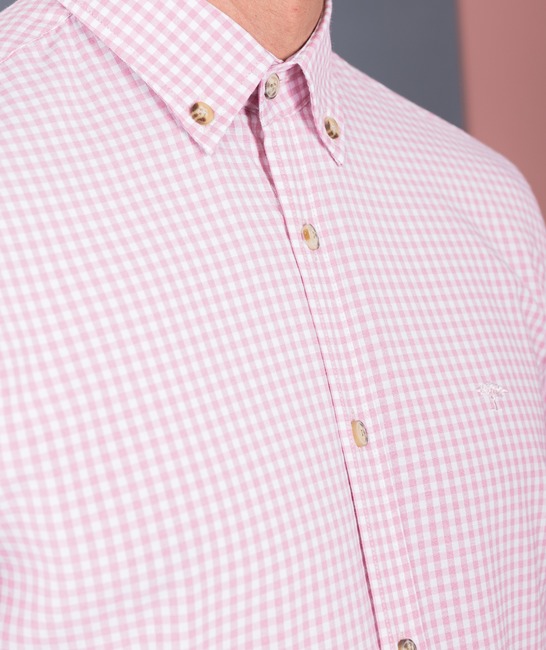Ροζ ανδρικό πουκάμισο με μικρό λογότυπο καρό προφορά