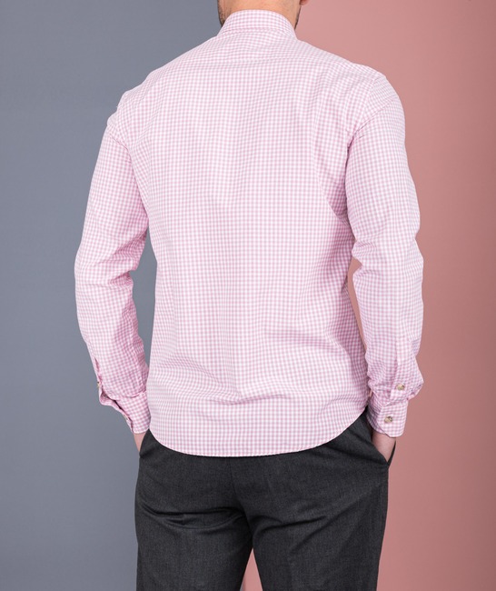 Ροζ ανδρικό πουκάμισο με μικρό λογότυπο καρό προφορά