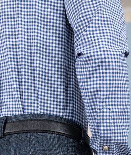 Κομψό μπλε πουκάμισο μικρό καρό με λογότυπο