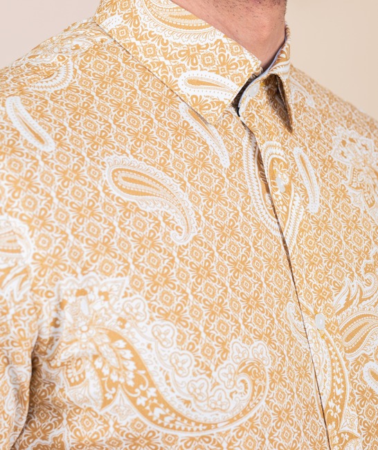 Ανδρικό πουκάμισο μουσταρδί χρώμα με paisley pattern 