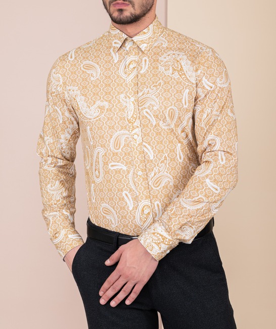 Ανδρικό πουκάμισο μουσταρδί χρώμα με paisley pattern 