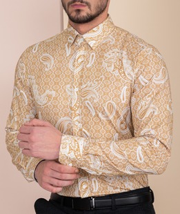Ανδρικό πουκάμισο μουσταρδί χρώμα με paisley pattern 