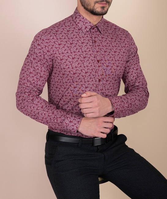 Μπορντό ανδρικό πουκάμισο με Paisley print