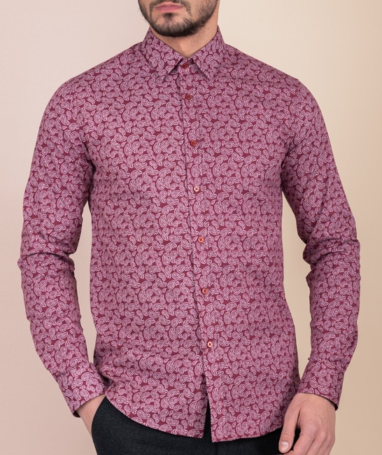 Μπορντό ανδρικό πουκάμισο με Paisley print