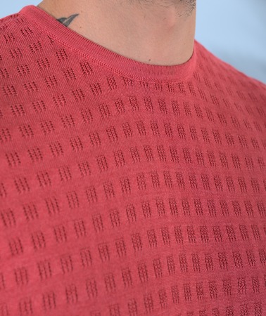 Basement Pelagic buy Ανδρικό πλεκτό μπλουζάκι σε τετράγωνα χρώμα καρπούζι από avivfashion.gr