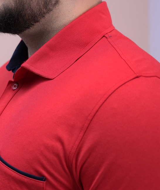 Big size ανδρικό μπλουζάκι με γιακά και τσέπη χρώμα κόκκινο 