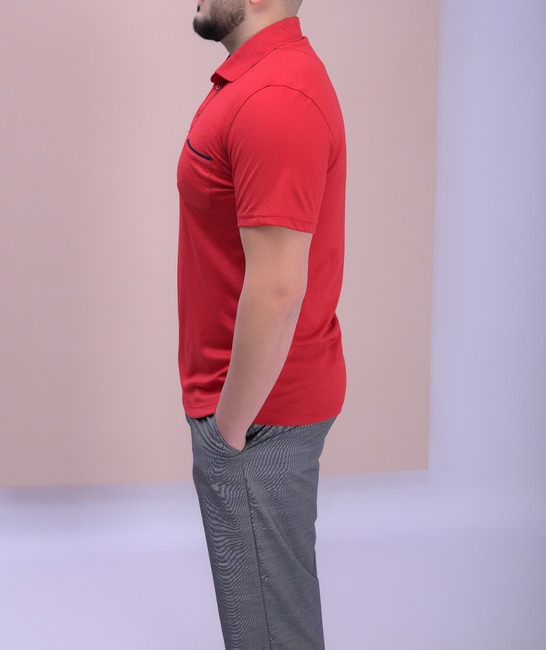 Big size ανδρικό μπλουζάκι με γιακά και τσέπη χρώμα κόκκινο 