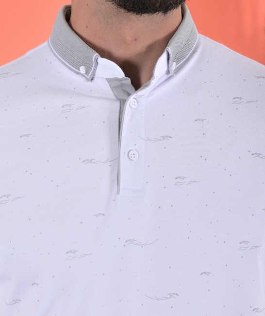 Ανδρικό μπλουζάκι λευκό με γιακά σε στοιχεία