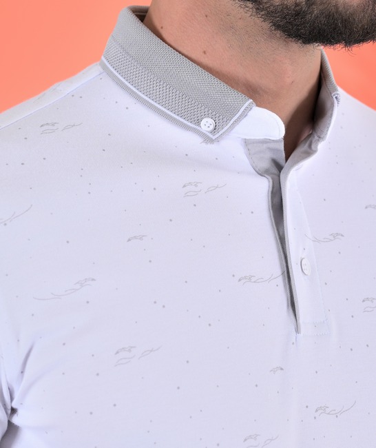 Ανδρικό μπλουζάκι λευκό με γιακά σε στοιχεία