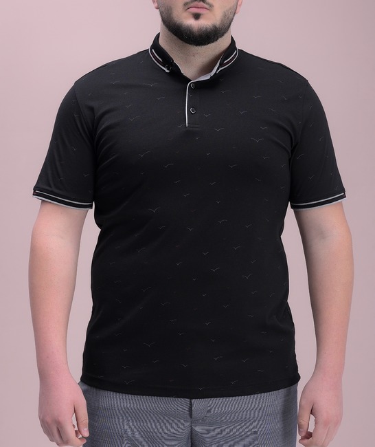 Μαύρο μπλουζάκι με μοτίβο πουλιών μεγάλο μέγεθος με γιακά