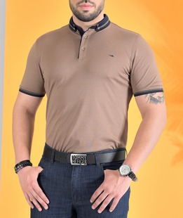 Ανδρικό καφέ μπλουζάκι πόλο με κεντημένο λογότυπο