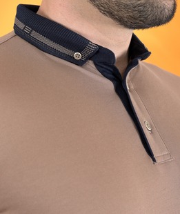 Ανδρικό καφέ μπλουζάκι πόλο με κεντημένο λογότυπο