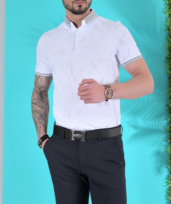 Ανδρικό μπλουζάκι πόλο με ρωγμές λευκό χρώμα