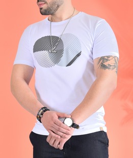 Ανδρικό μπλουζάκι λευκό με ριγέ κύκλους