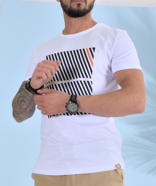 Λευκό ανδρικό μπλουζάκι σε γραμμές Clothing