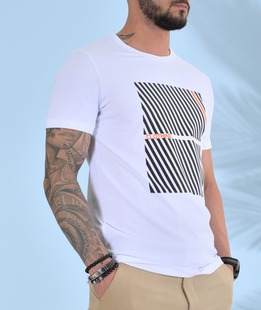 Λευκό ανδρικό μπλουζάκι σε γραμμές Clothing