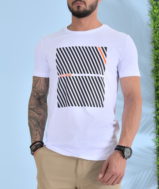 Λευκό ανδρικό μπλουζάκι σε γραμμές Clothing